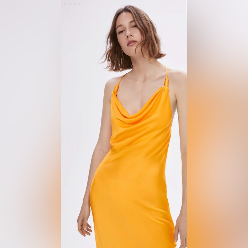 Mango Draped neck satin dress